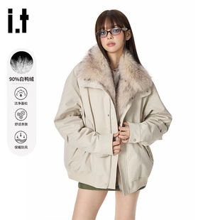 it GROUND ZERO座山雕可拆卸毛领加厚保暖防寒工装夹克式羽绒服