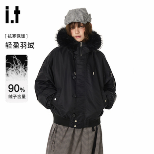 it GROUND ZERO大毛领轻薄羽绒服男女款冬季2025新款外套保暖加厚