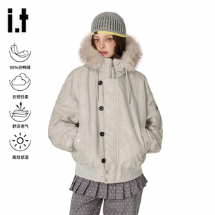 it GROUNDZERO大毛领轻薄羽绒服男女款冬季2025新款外套保暖加厚