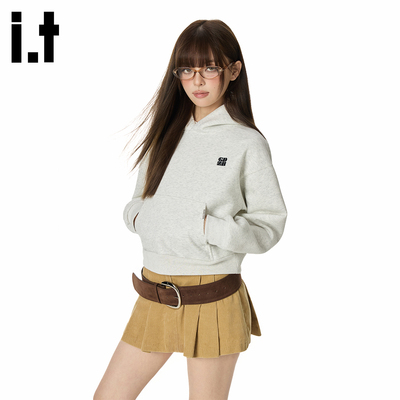 it GROUNDZERO 美式短款套头连帽字母绣花卫衣女秋季新款街头上衣