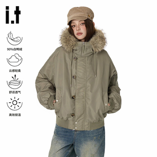 it GROUND ZERO大毛领轻薄羽绒服男女款冬季2025新款外套保暖加厚