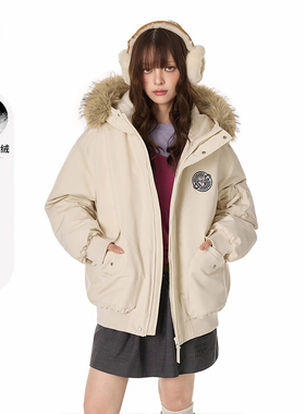 it GROUNDZERO轻薄羽绒服男女款2025新款冬季外套大毛领加厚连帽