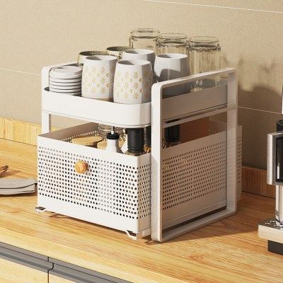 厨房抽拉式杯架子置物架水杯茶杯具玻璃杯子收纳桌面双层托盘家用,厨房/烹饪用具,厨房抽屉置物架,淘宝优惠券,粉丝福利购,淘宝优惠卷