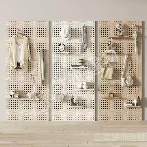 洞洞板置物架门后桌面墙壁造型墙入户玄关实木定制顶天立地免打孔