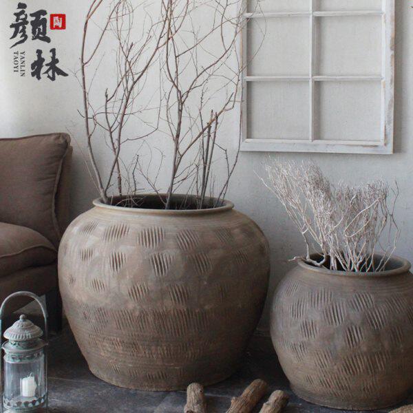 土陶花坛陶坛土坛子胖花盆粗陶瓦缸泥罐土罐复古大陶罐大缸种树盆