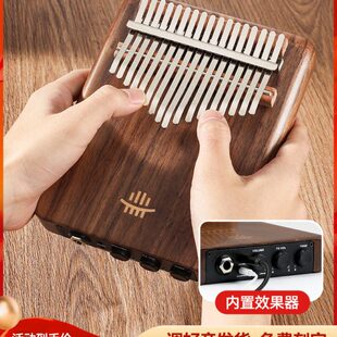 鲁儒拇指琴17音专业级电箱款可手机录音演奏卡林巴黑胡桃木21音