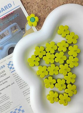 20枚一盒  黄色可爱花朵梅花木质图钉软木板毛毡照片墙幼儿园装饰