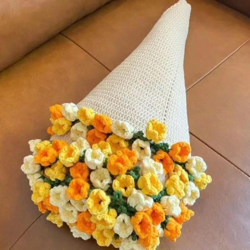 玫瑰花束毯子手工编织腈纶材料包毛线团钩织花朵毛毯铃兰花毯成品
