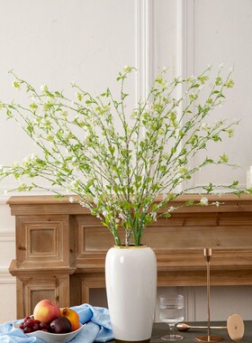 新中式轻奢风格电镀金边石榴红果插花橙色墨绿陶瓷大花瓶家居摆件