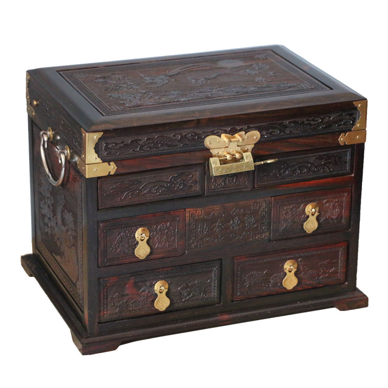 红木首饰盒红酸枝锦上添花实木质珠宝箱梳妆盒仿古带镜锁抽屉礼品