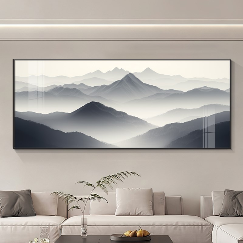 新中式背有靠山客厅装饰画 画有山无水高级感沙发背景墙挂画 画风