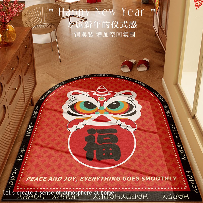 新年入户门地垫红色喜庆皮革脚垫pvc可擦免洗门口防滑可裁剪地毯