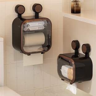 吸盘化妆室卫生纸盒壁挂式浴室专用抽卷筒卫生纸挂架防水免打孔厕