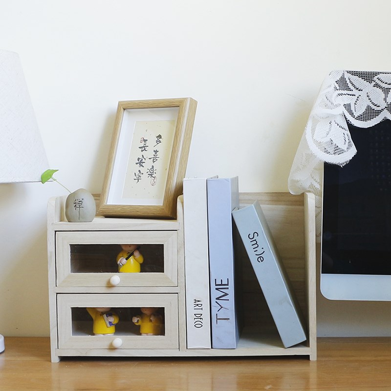 儿童学生书桌小书架抽屉式文具收纳盒置物架办公桌面整理盒高级感