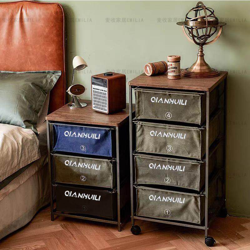 工业风复古铁艺多层厚帆布组合抽屉柜衣架储物置物架可移动收纳柜