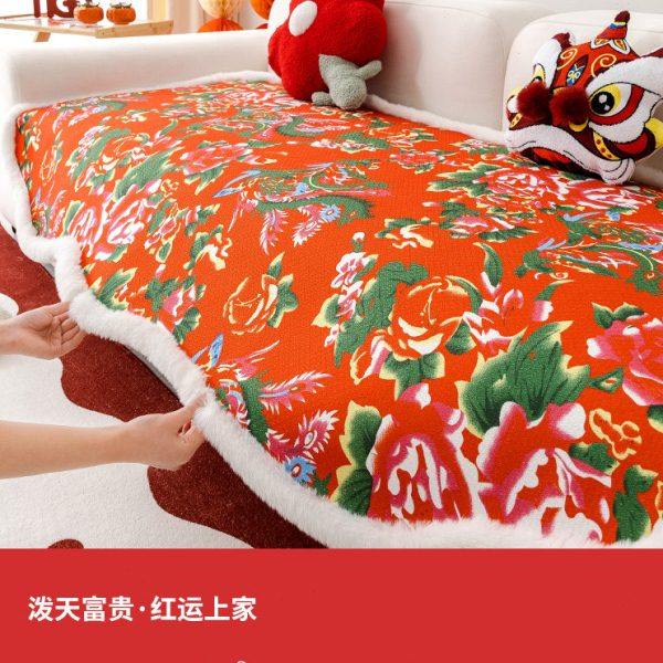 新年红色东北大花国潮不规则沙发垫2024新款四季通用喜庆沙发套,居家布艺,沙发垫,淘宝优惠券,粉丝福利购,淘宝优惠卷