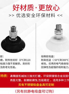 载重真空吸盘配固定顶进气PFGT60/80-B01内牙一分口M16*1.5P丝牙