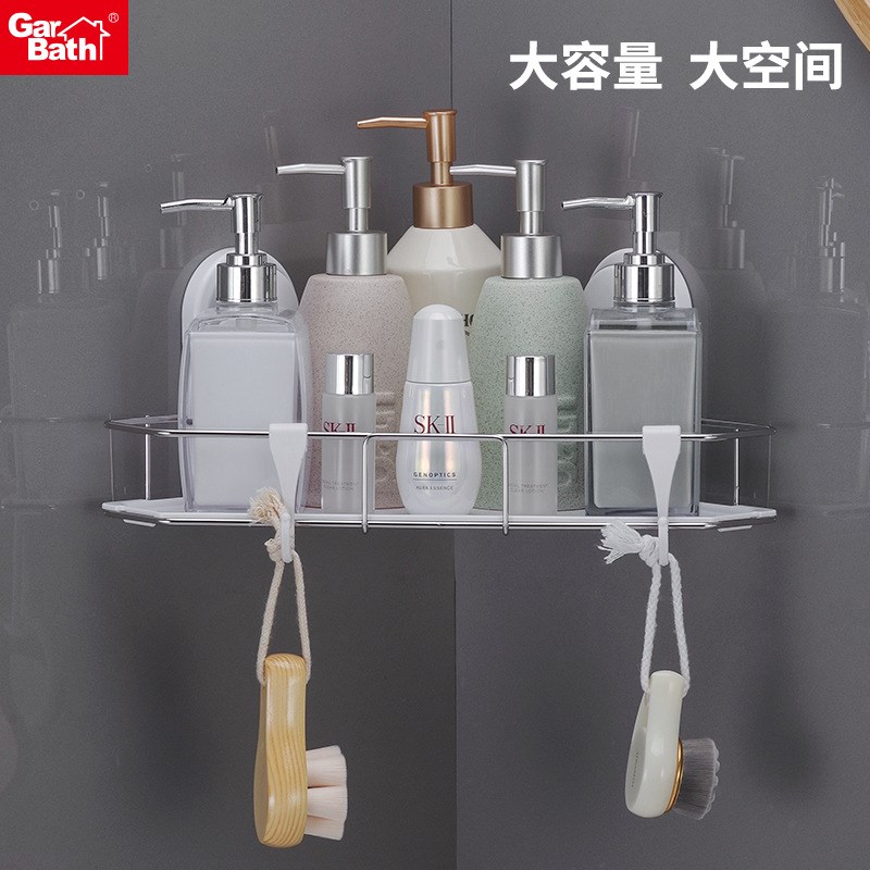 浴室三角置物架卫生间免打u孔墙上收纳架阳台厨房吸盘转角双层架