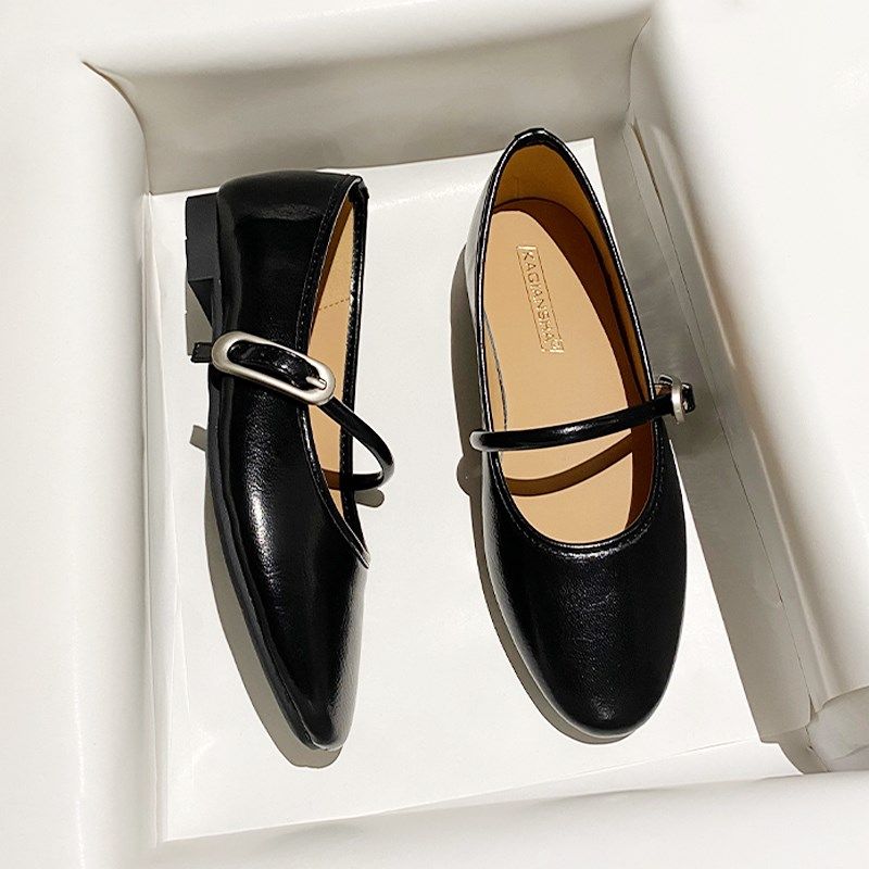 黑色一字扣带通勤41-43大码平底高跟鞋女2025年春秋新款软皮单鞋,女鞋,浅口单鞋,淘宝优惠券,粉丝福利购,淘宝优惠卷