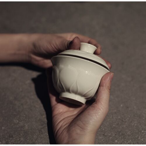 亦宋书院《定窑白p》莲花盖碗 品茗杯  二才 青瓷茶具陶瓷