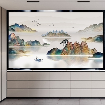 中式家和富贵艺术玻璃屏风隔断背景墙磨砂透光彩绘双面入户玄关