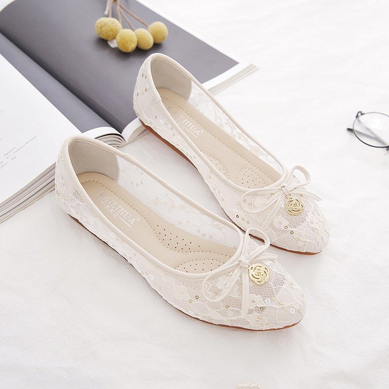 单鞋女夏季透气网面豆豆鞋百搭凉鞋妈妈女鞋子蕾丝软底平底鞋网鞋,女鞋,浅口单鞋,淘宝优惠券,粉丝福利购,淘宝优惠卷