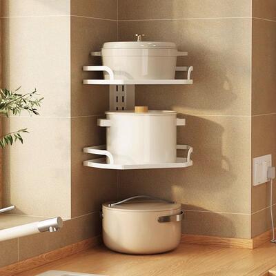 锅架壁挂可调节三角厨房家用多层置物架转角竖放挂墙锅具收纳层架