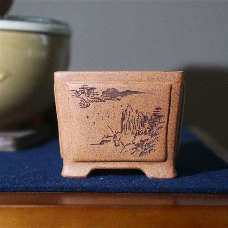 紫砂花盆正方形菖蒲盆柴r烧降坡泥四方小盆手工盆苏兵制微型盆景