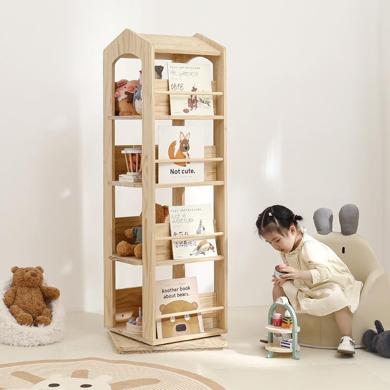 360度可转儿童书架FMW实木儿童立房阅读区式儿书柜童蒙氏旋旋转书