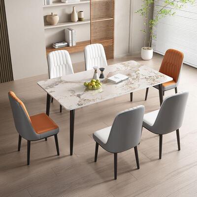 北岩板SGM餐桌椅餐桌组用户合轻奢家小型长方形吃饭桌子欧加厚椅