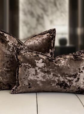 轻ZNF中奢复古咖墅啡色冰花绒枕新式高档靠枕别沙发靠垫样抱板间