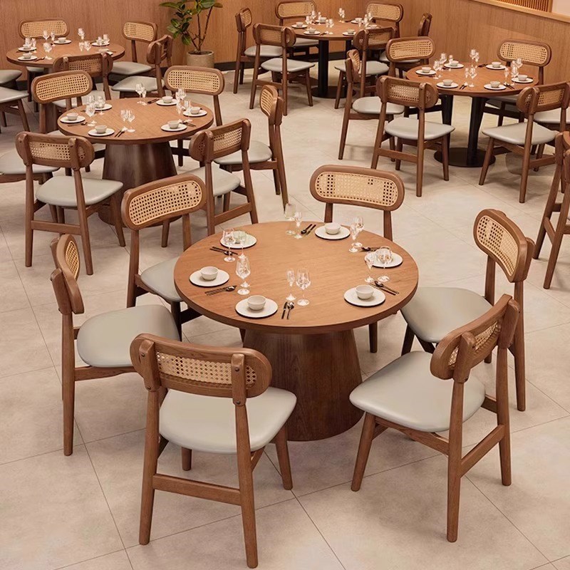 东南亚风餐e饮店商用实木藤编桌椅组合面馆咖啡厅定制卡座沙发