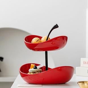 简约零陶瓷双层多层水果盘客厅茶串几收纳盘盘前台F986M66T糖果食