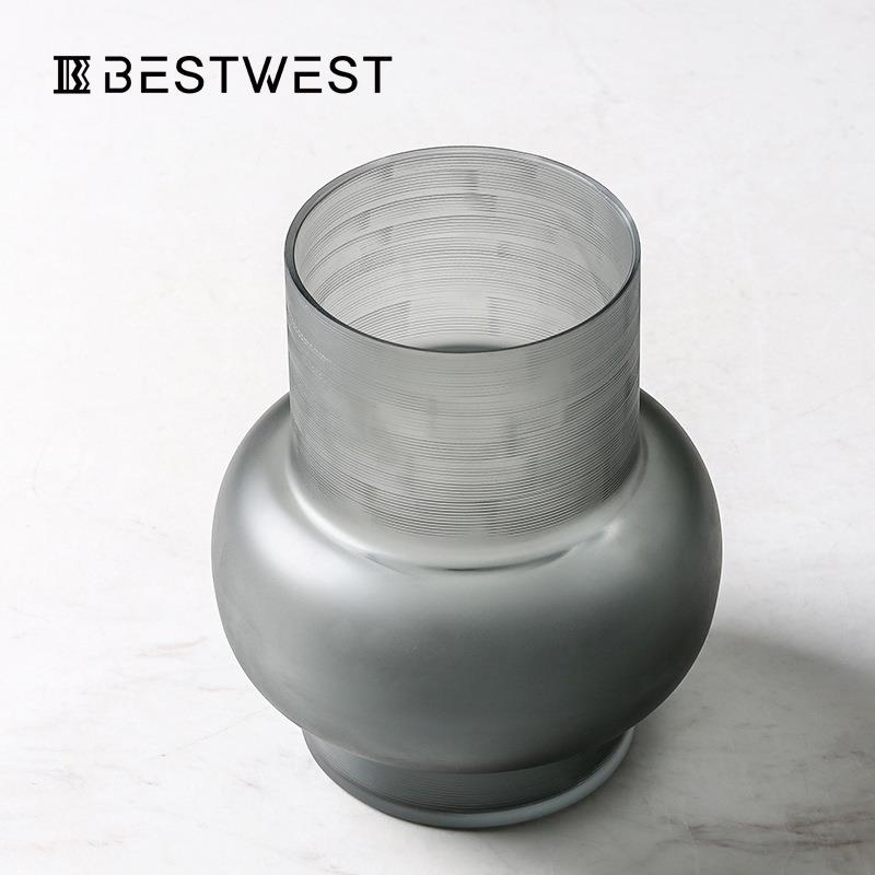 博西家居中古风装烟灰色磨玻璃花瓶水花器CQA培家居高档砂软摆件