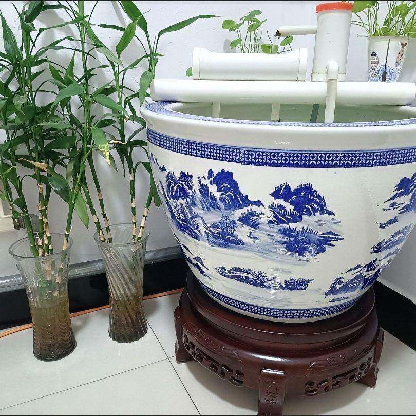 VJD木质鱼缸架奇石盆景花架瓶置物架圆柱空调实底座木架水缸架家
