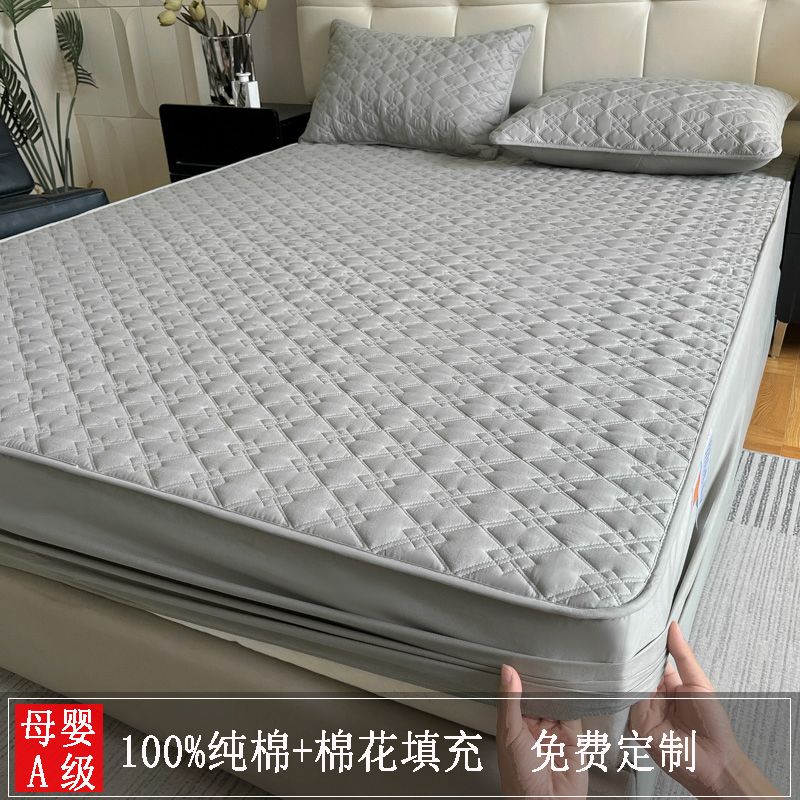定制100%全棉棉花夹棉床笠防滑席梦思保护套纯棉床罩床垫套防尘罩