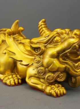 独角貔貅黄铜摆件一对皮丘饰办公室家居厅桌面装QAA品铺开店业客