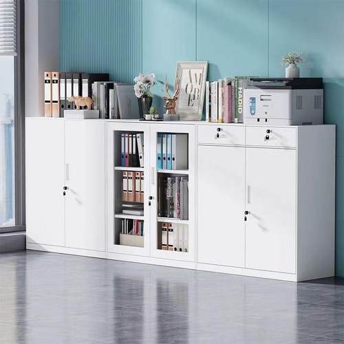 门办公纳室文件柜矮柜铁储皮档案资料柜带锁收隔断物柜推拉移玻璃