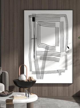 意式轻奢客厅餐厅关装饰画背现景墙壁画代极简黑S-1044白版线条竖