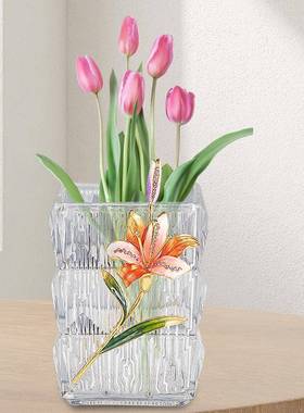 珐琅彩装百合玻办璃FD-01209花瓶家用客厅电视柜公室花瓶花摆件家