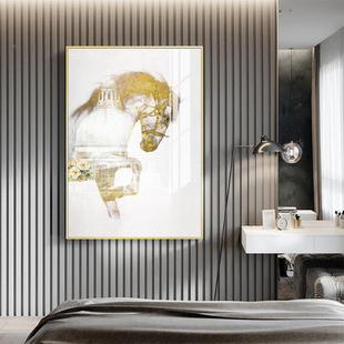 金色金箔客厅装饰瓷画骏马抽象背景墙奢画金属框壁画轻晶北欧现代