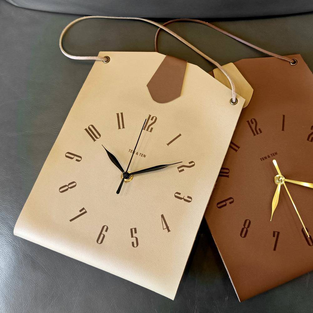 袋艺形创意挂音钟现代皮革钟术时挂钟表墙复古皮革个性客厅卧室静