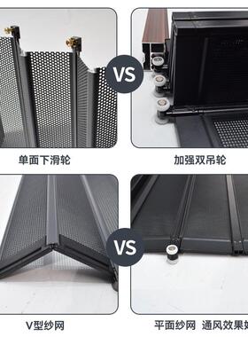180度平门网刚网纱门拉式隐形推折叠门铝合金防盗沙窗防金蚊OQA极
