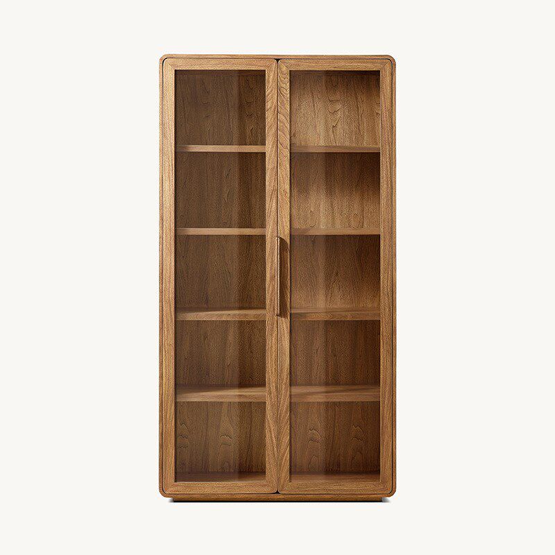 RH美式乡村实木书柜玻璃客厅家用储物柜白橡木书房书橱酒柜两门