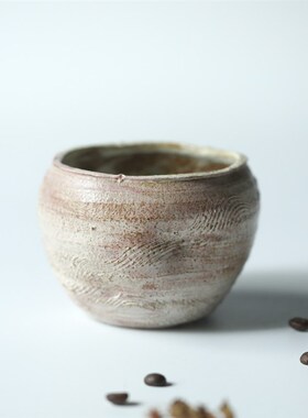 蔷薇粉 粗陶手作 孤品建水纯手工紫砂拙型渣斗粉引茶海化妆土复古