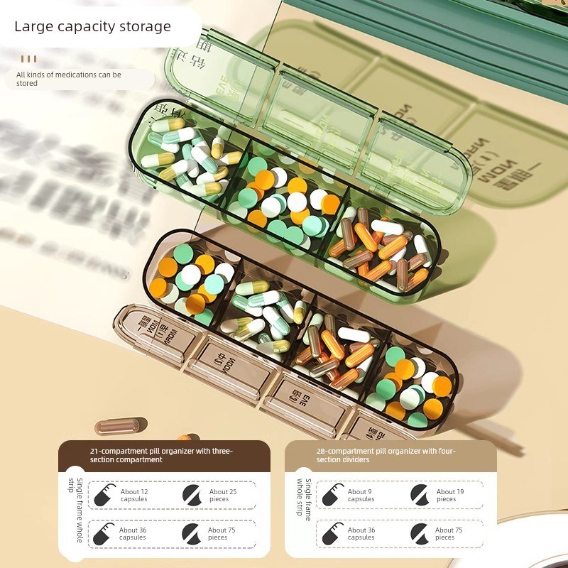 高端老年人分药盒便携早中晚随身药品分装盒一周大容X量7天食品级