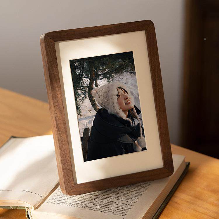 实木圆角洗照1812片相框婚定制榫卯情侣结摆台寸寸8黑胡6桃画框7