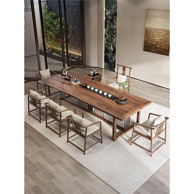 胡桃木实茶桌中新式大木板泡茶UXE台办公室家用组简约禅意喝茶桌