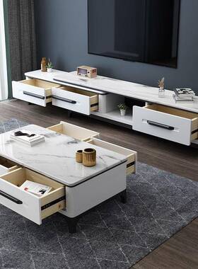 大理石几电VLQ视柜组合简约代现户型客厅家用茶北欧式实木套装白