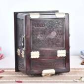 赞比亚VRX紫檀花美开富贵四大镜箱红女木宝雕花首饰盒实森珠收纳